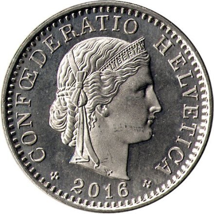Швейцария 20 раппенов 2016 год