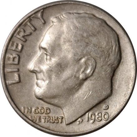 США 1 дайм (10 центов) 1980 год - Франклин Рузвельт (D)