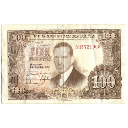 Испания 100 песет 1953 год - Портрет Хулио Ромеро де Торреса - F