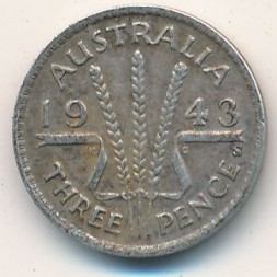 Австралия 3 пенса 1943 год (S)
