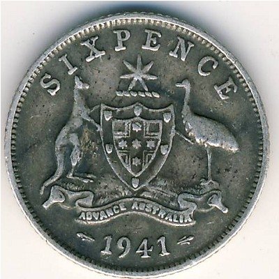 Австралия 6 пенсов 1941 год