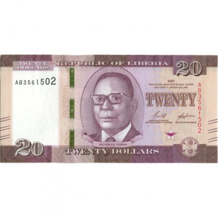 Либерия 20 долларов 2022 год - Уильям Табмен. Рынок aUNC