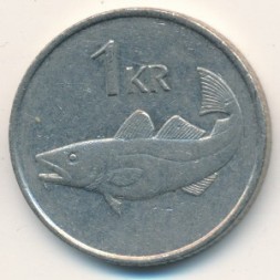 Монета Исландия 1 крона 1984 год - Треска