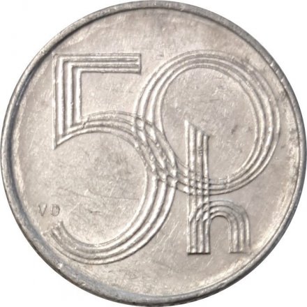 Чехия 50 геллеров 1993 год - Отметка монетного двора: &quot;b’&quot; (b с короной) - Яблонец-над-Нисой, Чехия