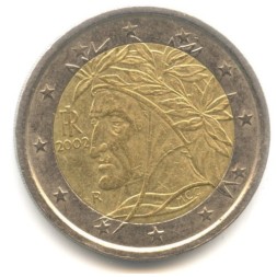Монета Италия 2 евро 2002 год - Данте Алигьери