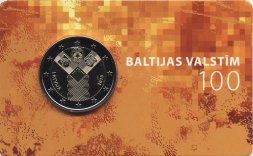 Латвия 2 евро 2018 год - 100 лет независимости прибалтийских государств (в коинкарте)