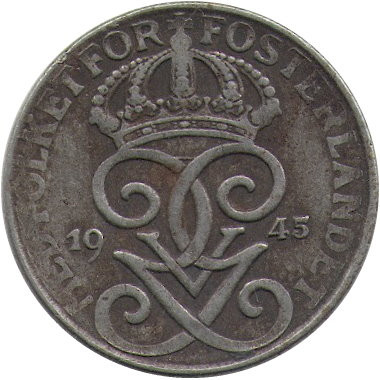 Швеция 1 эре 1945 год - Король Густав V