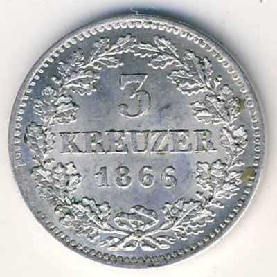 Бавария 3 крейцера 1866 год