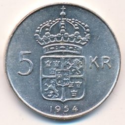 Швеция 5 крон 1954 год