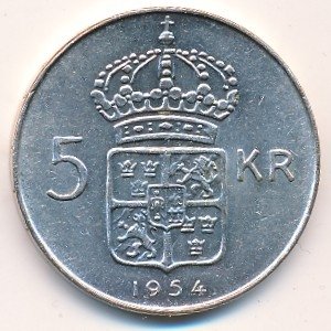 Швеция 5 крон 1954 год