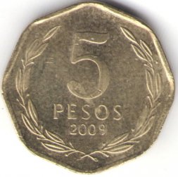 Чили 5 песо 2009 год