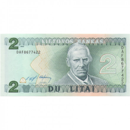 Литва 2 лита 1993 год - Мотеюс Валанчус. Тракайский Замок UNC