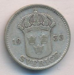 Швеция 25 эре 1933 год - Король Густав V