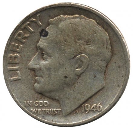 США 1 дайм (10 центов) 1946 год - Рузвельт (D)