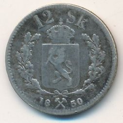 Норвегия 12 скиллингов 1850 год