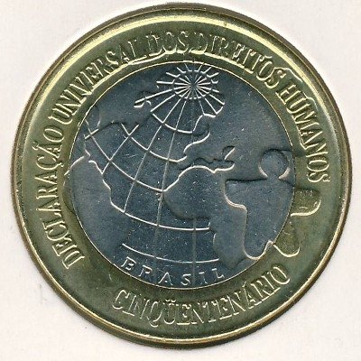 Бразилия 1 реал 1998 год - 50 лет Декларации Прав Человека