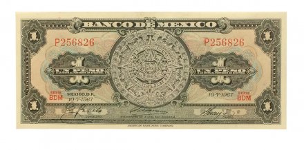 Мексика 1 песо 1967 год - UNC - серия BDM