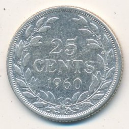 Либерия 25 центов 1960 год