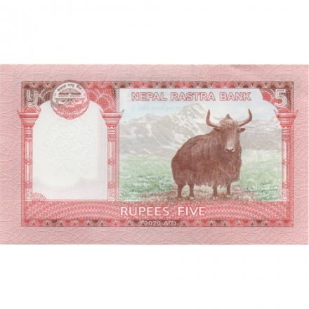 Непал 5 рупий 2020 год - Як. Гора Эверест, храм Таледжу UNC