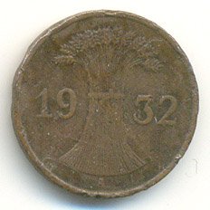 Германия 1 рейхспфенниг 1932 год