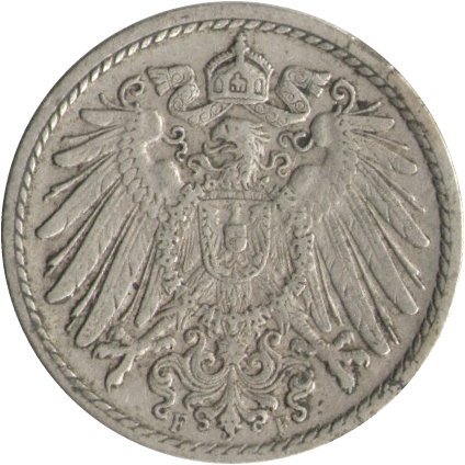 Германия 5 пфеннигов 1908 год (F)