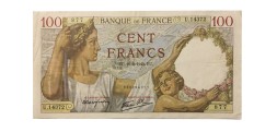 Франция 100 франков 1940 год - след от степлера - F-VF