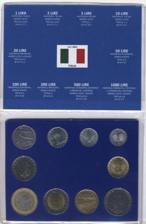 Набор из 10 монет Италия 1954 - 1997 год