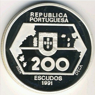 Португалия 200 эскудо 1991 год - Продвижение (навигация) на запад (серебро)