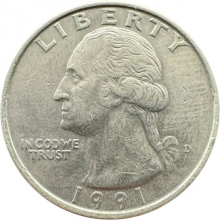 США 25 центов (1/4 доллара) 1991 год - Джордж Вашингтон (D)