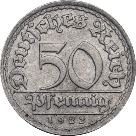 Веймарская республика 50 пфеннигов 1922 год (F)