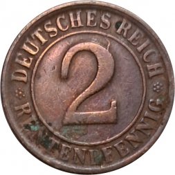 Веймарская республика 2 рентенпфеннига 1924 год (G)
