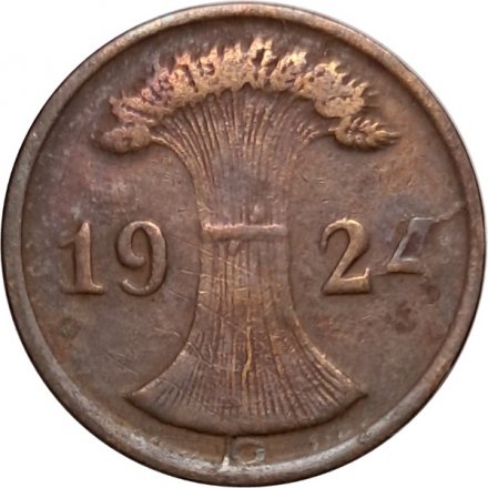 Веймарская республика 2 рентенпфеннига 1924 год (G)