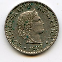 Швейцария 5 раппенов 1907 год