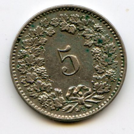 Швейцария 5 раппенов 1907 год