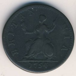 Великобритания 1 фартинг 1754 год