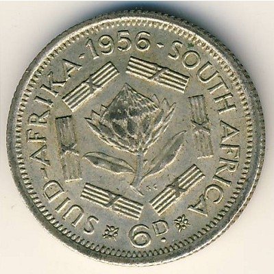ЮАР 6 пенсов 1956 год