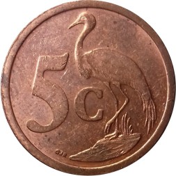 ЮАР 5 центов 2005 год - Африканская красавка (райский журавль)