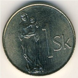 Словакия 1 крона 2007 год - Дева Мария с младенцем