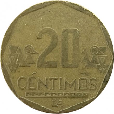Перу 20 сентимо 1993 год (без надписи CHAVEZ)