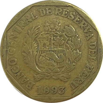 Перу 20 сентимо 1993 год (без надписи CHAVEZ)