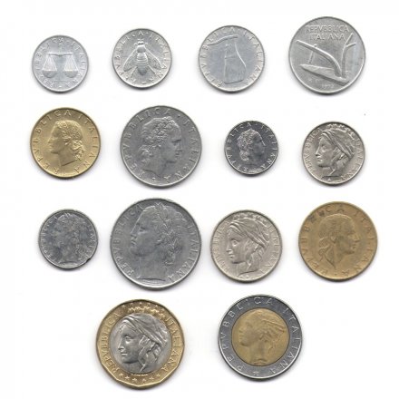Набор из 14 монет Италия 1951- 2001 год