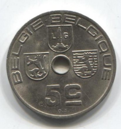 Бельгия 5 сантимов 1939 год (BELGIE-BELGIQUE)