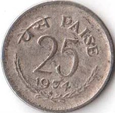 Индия 25 пайс 1974 год
