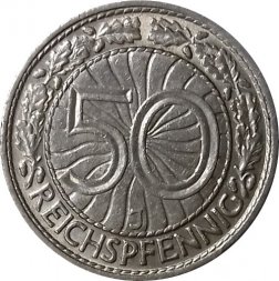 Веймарская республика 50 рейхспфеннигов 1935 год (J)