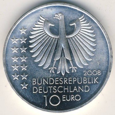Германия 10 евро 2008 год - 150 лет со дня рождения Макса Планка