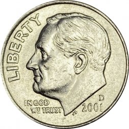 США 1 дайм (10 центов) 2001 год - Франклин Рузвельт (D)