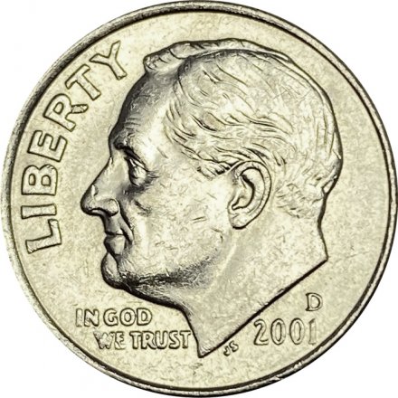 США 1 дайм (10 центов) 2001 год - Франклин Рузвельт (D)