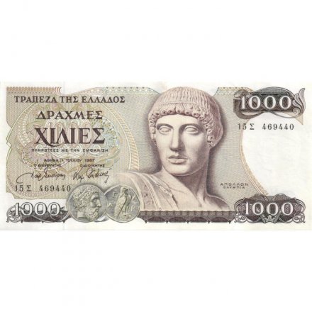 Греция 1000 драхм 1987 год - Аполлон. Храм Геры. Дискобол - aUNC