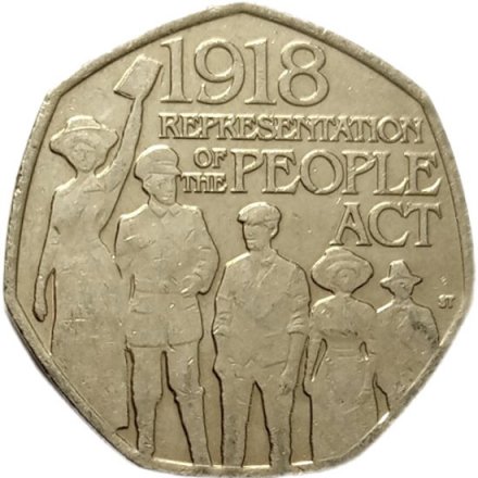 Великобритания 50 пенсов 2018 год - 100 лет представлению Закона о народе