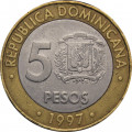 Доминиканская республика 5 песо 1997 год - 50 лет центральному банку